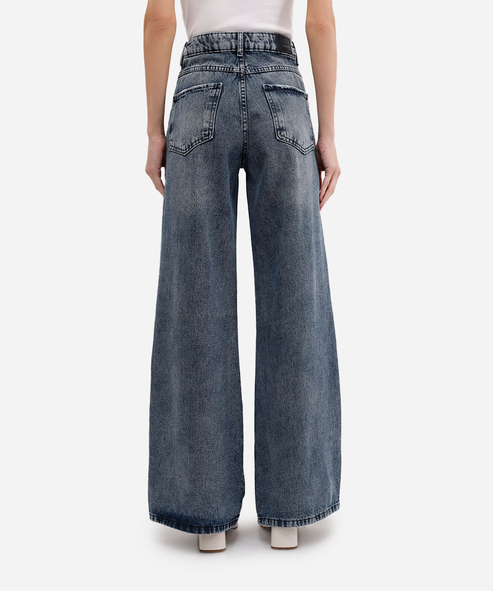 calça wide leg feminina jeans sawary azul