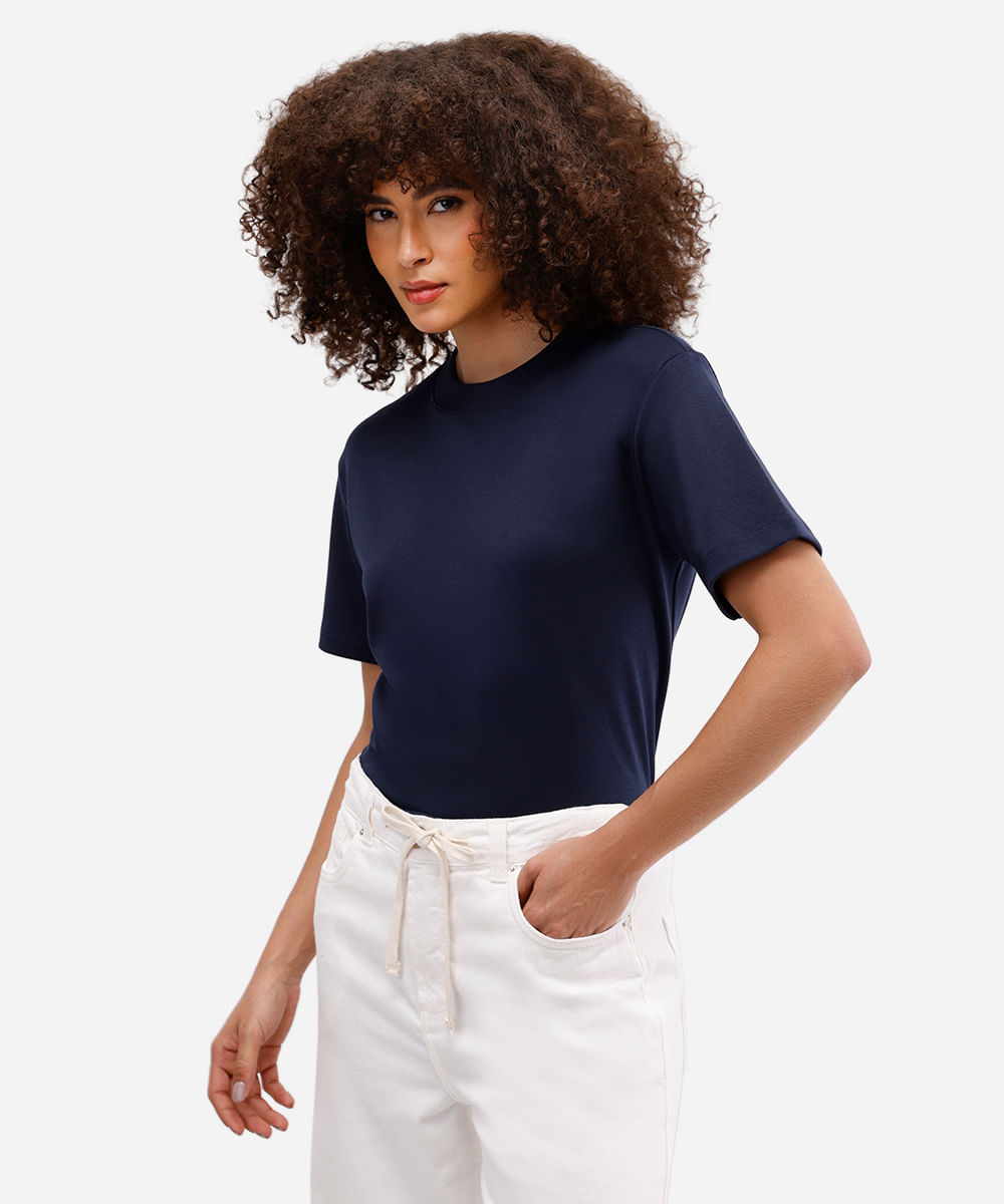 camiseta oversized feminina de algodão peruano interlock azul