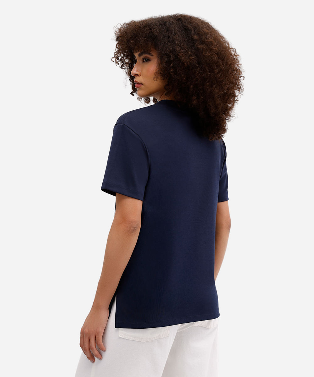 camiseta oversized feminina de algodão peruano interlock azul