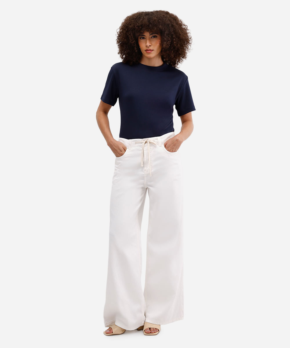 camiseta oversized feminina de algodão peruano interlock azul