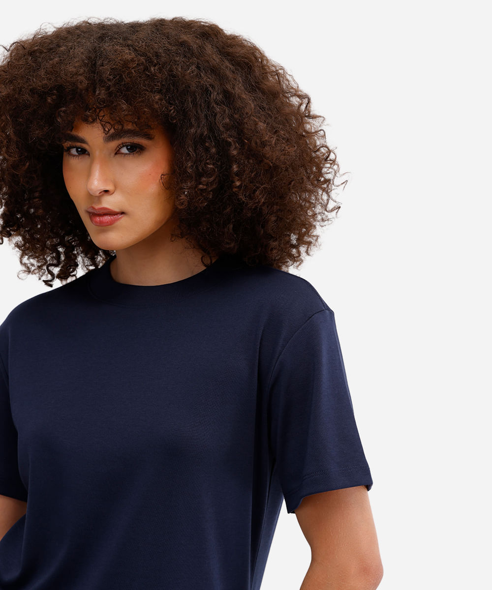 camiseta oversized feminina de algodão peruano interlock azul