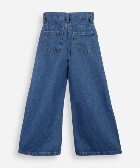 calça wide leg infantil jeans hello kitty azul