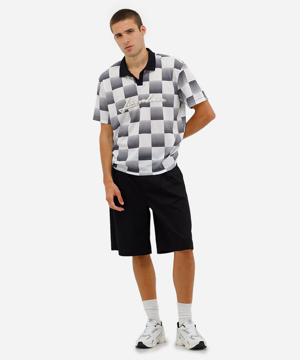 polo masculina quadriculada malha esportiva oversized off white