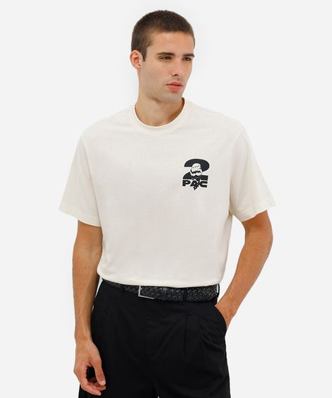 camiseta masculina de algodão tupac bege