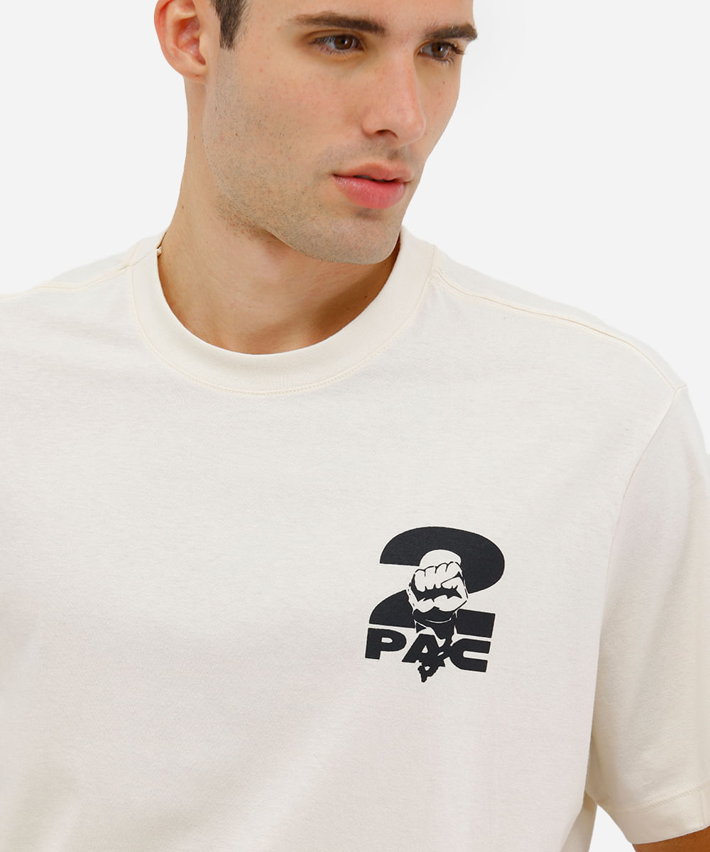 camiseta masculina de algodão tupac bege