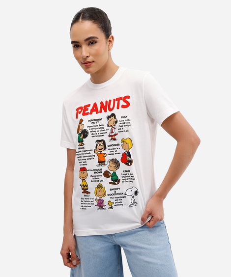 camiseta feminina de algodão manga curta snoopy off white
