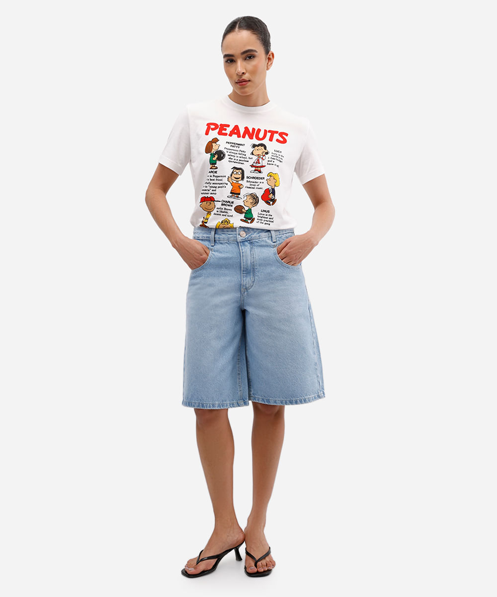camiseta feminina de algodão manga curta snoopy off white