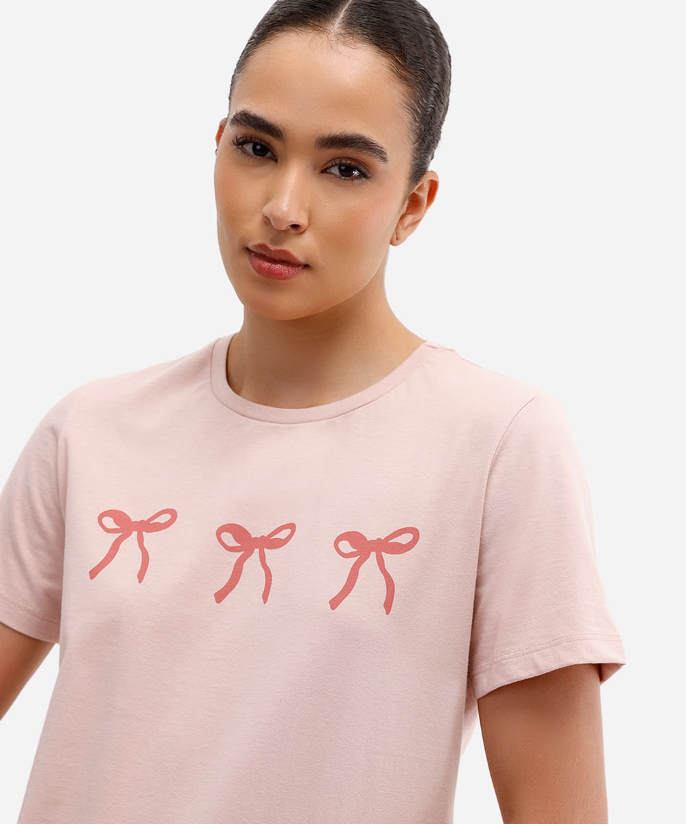 pijama feminino manga curta listrado rosa