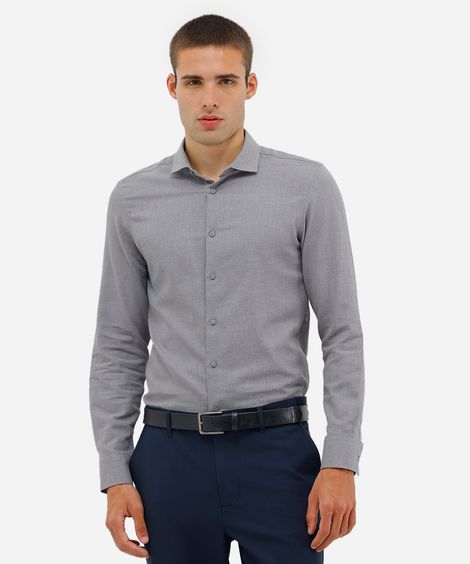 camisa slim fit masculina melange cinza