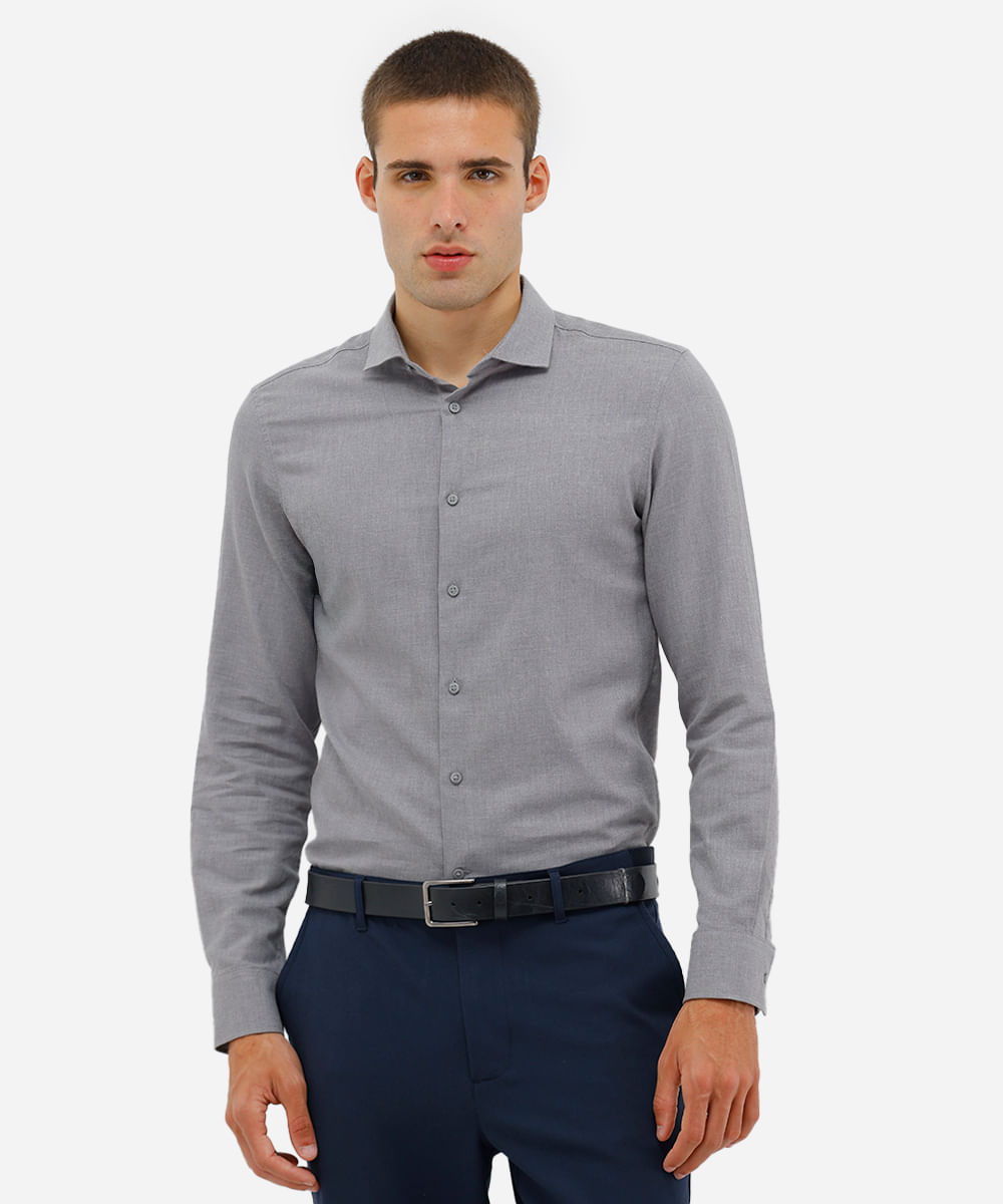 camisa slim fit masculina melange cinza