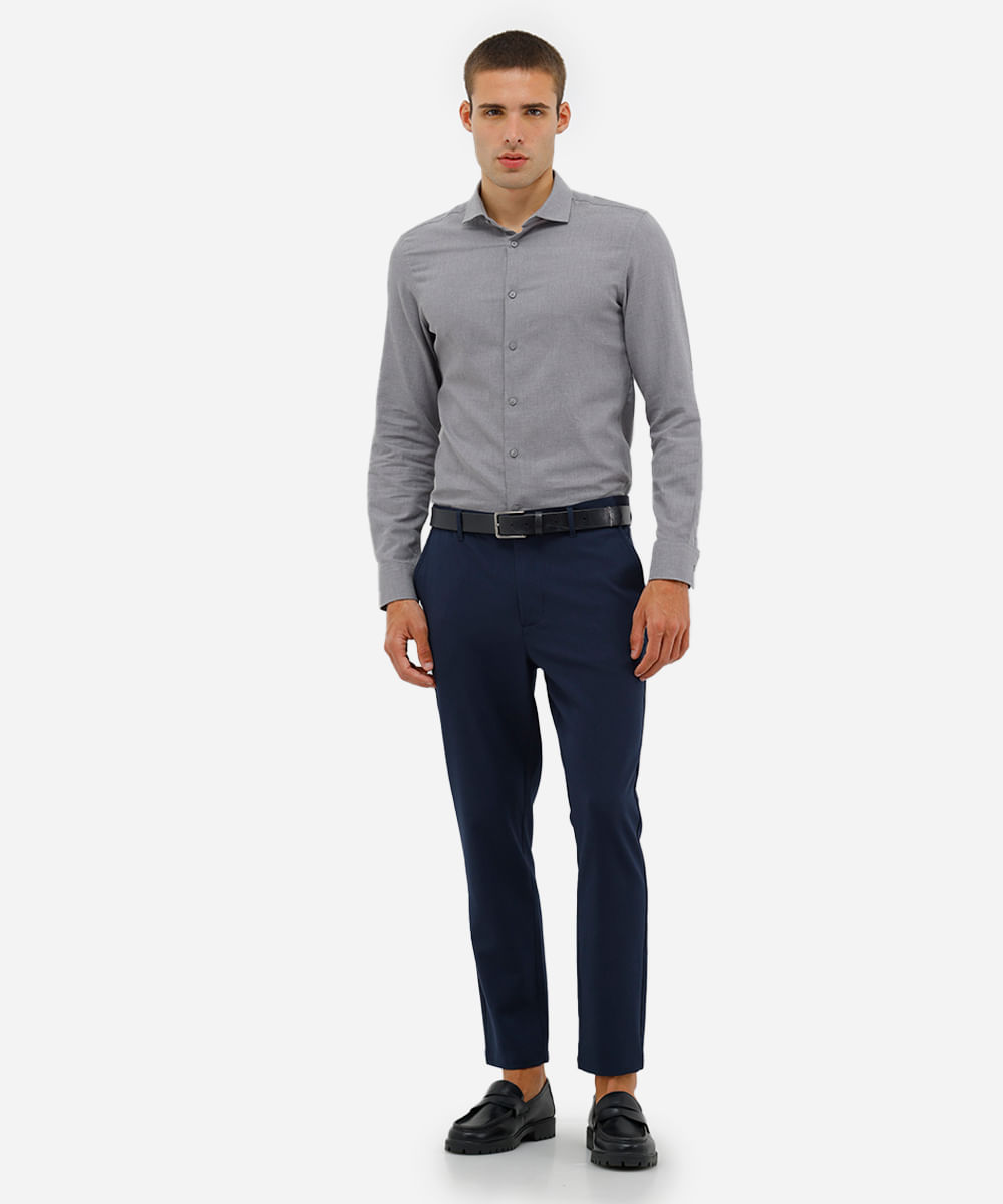 camisa slim fit masculina melange cinza