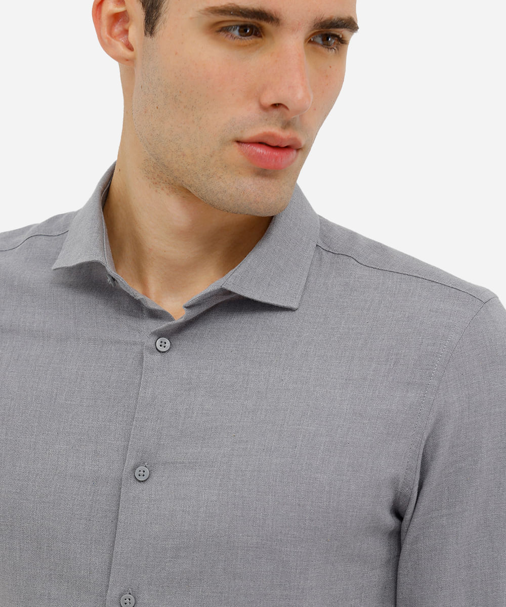 camisa slim fit masculina melange cinza