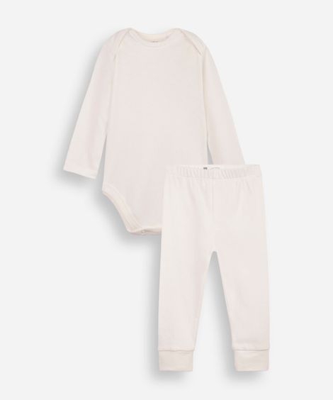 conjunto body e calça infantil algodão essencial off white