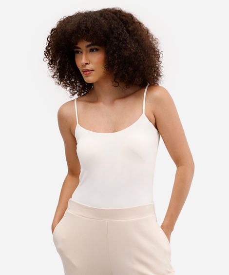 blusa alça fina feminina de poliamida com bojo básica off white