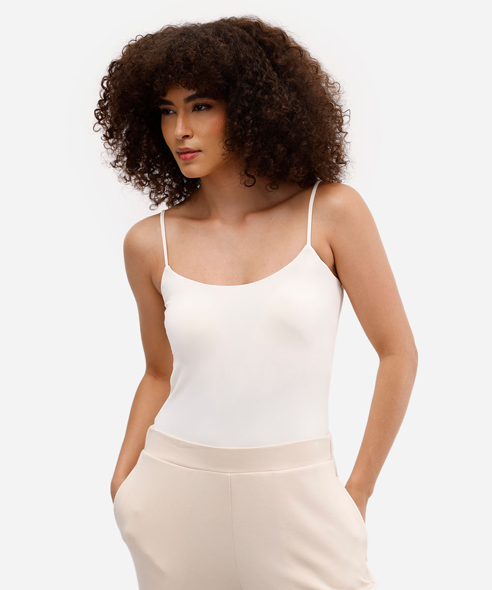 blusa alça fina feminina de poliamida com bojo básica off white