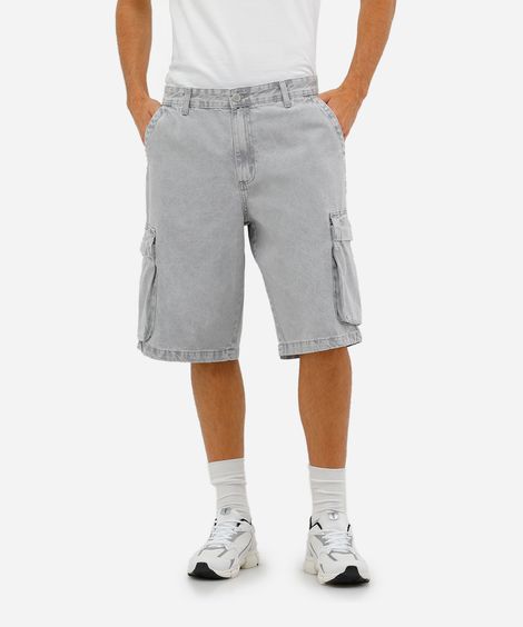 bermuda masculina jorts cargo jeans cinza