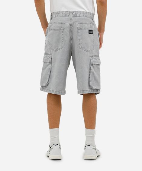 bermuda masculina jorts cargo jeans cinza