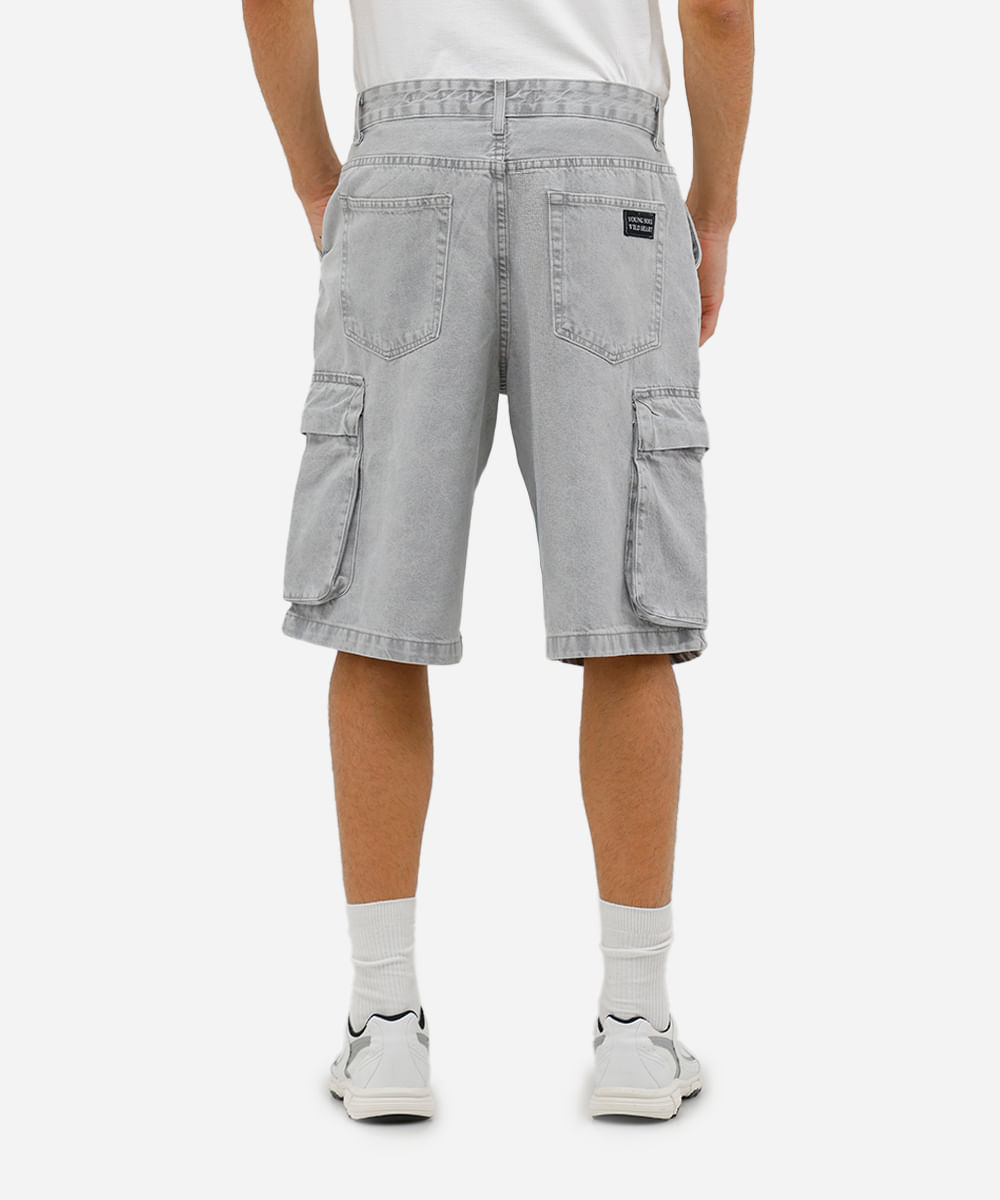 bermuda masculina jorts cargo jeans cinza