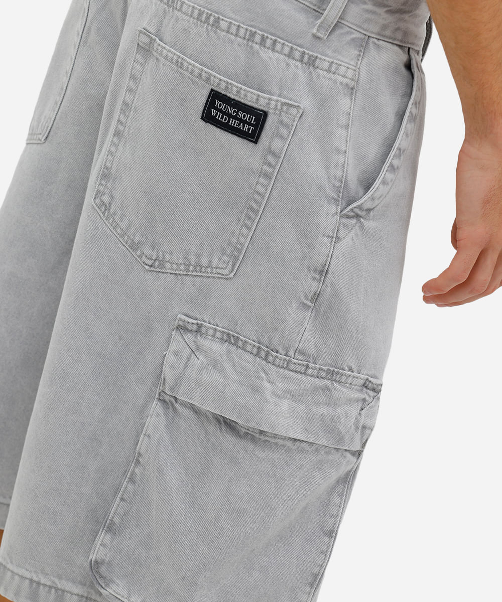 bermuda masculina jorts cargo jeans cinza