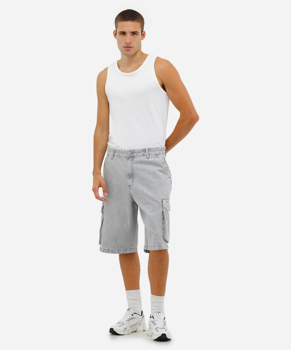 bermuda masculina jorts cargo jeans cinza