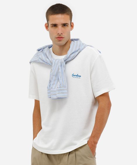 camiseta masculina moletom box fit peixe flavor off white