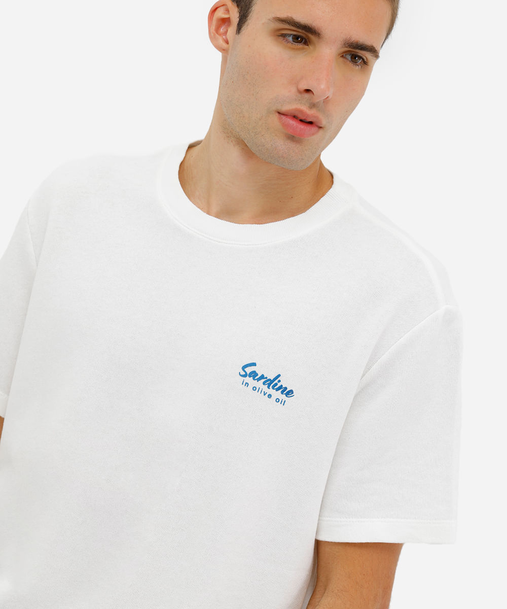 camiseta masculina moletom box fit peixe flavor off white