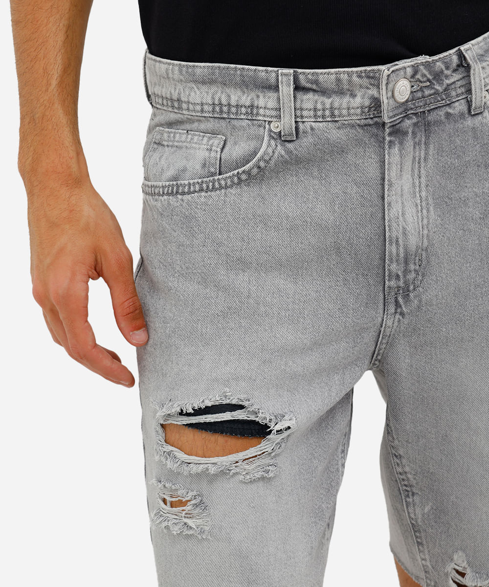 bermuda slim urban masculina jeans preta cinza