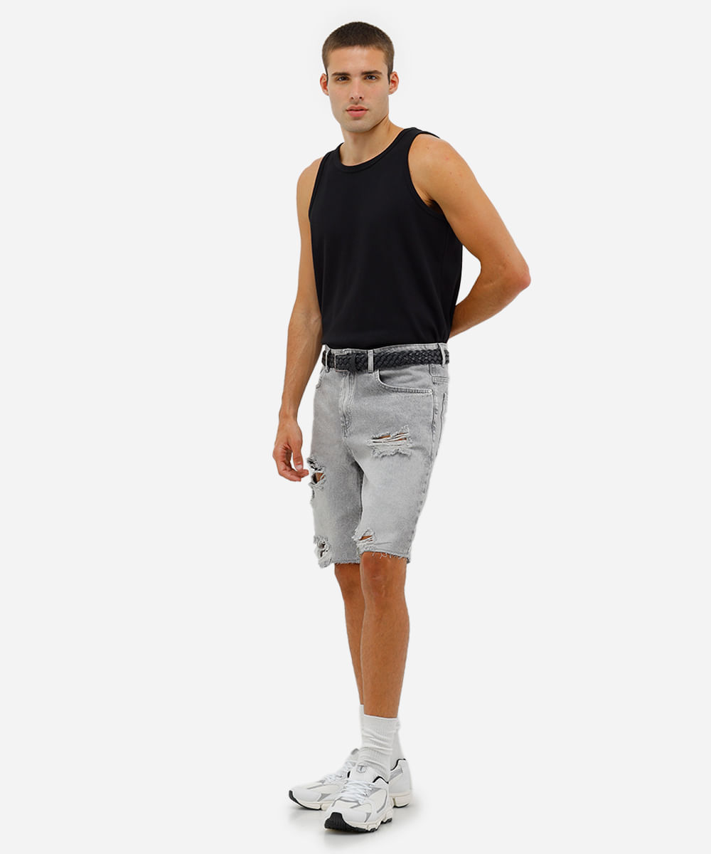 bermuda slim urban masculina jeans preta cinza
