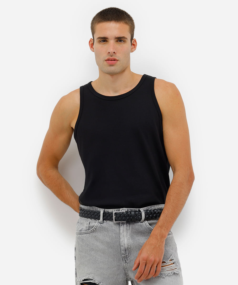 regata básica masculina de tricot com algodão peruano preta