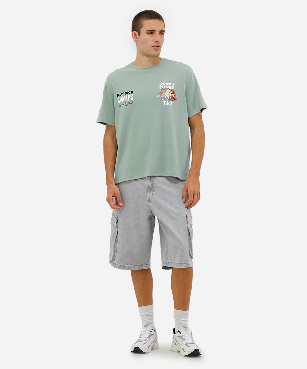 camiseta masculina box fit looney tunes taz verde