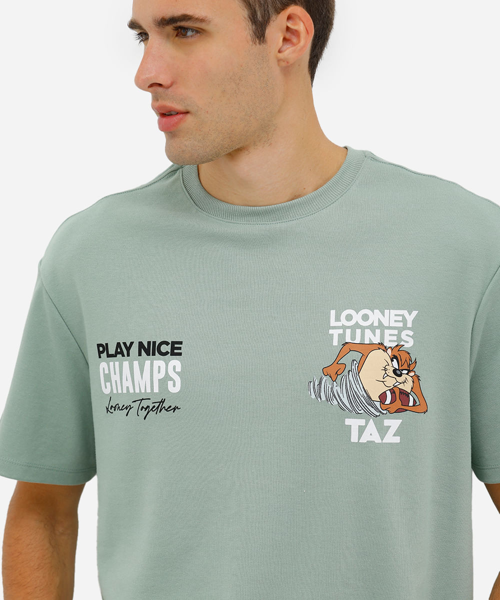 camiseta masculina box fit looney tunes taz verde