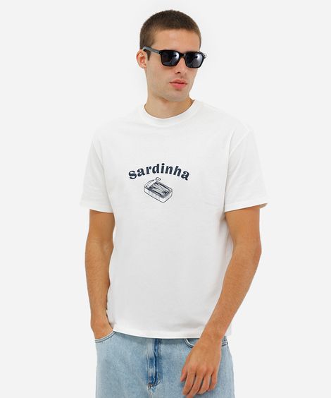 camiseta manga curta estampa sardinha off white