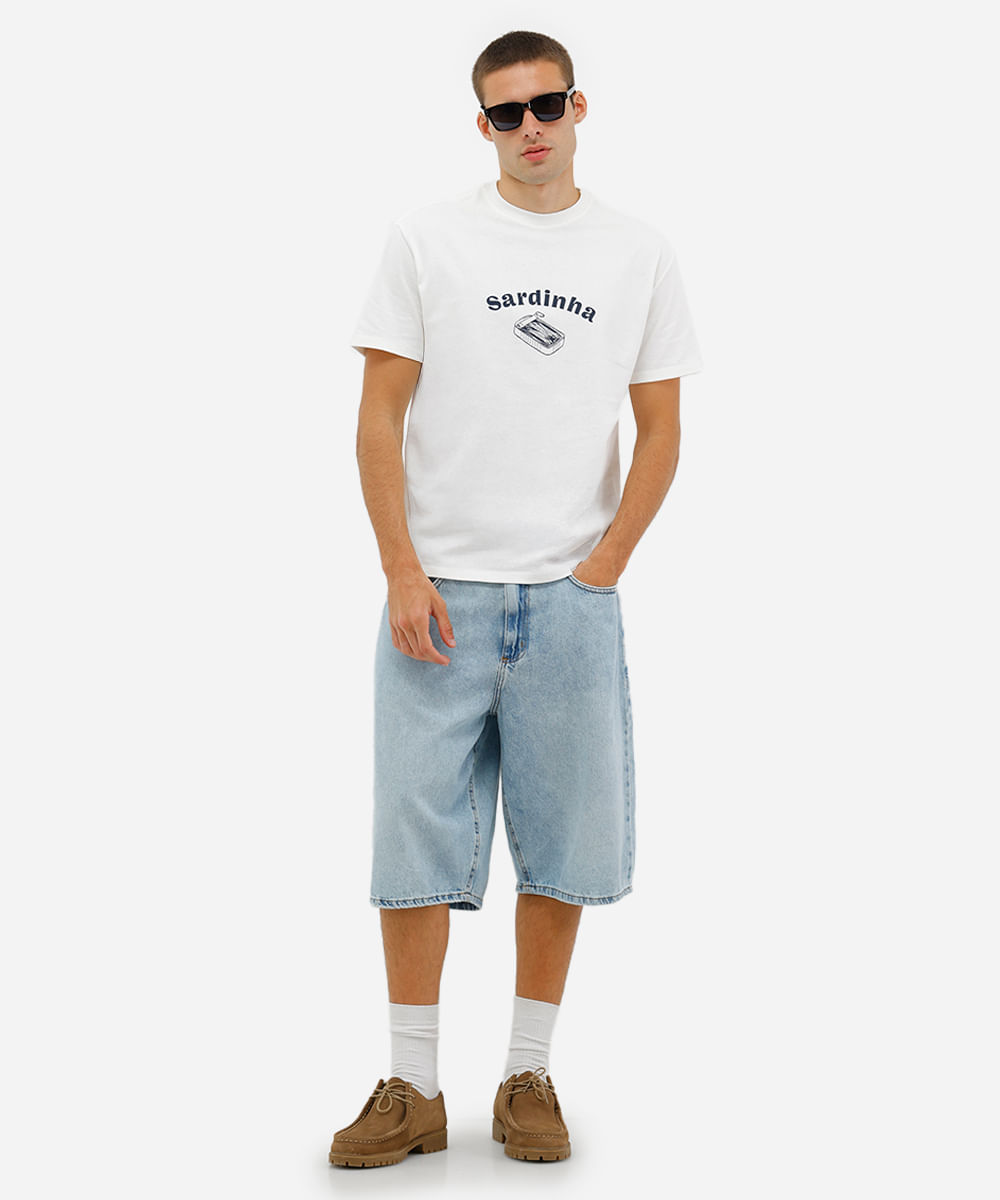 camiseta manga curta estampa sardinha off white