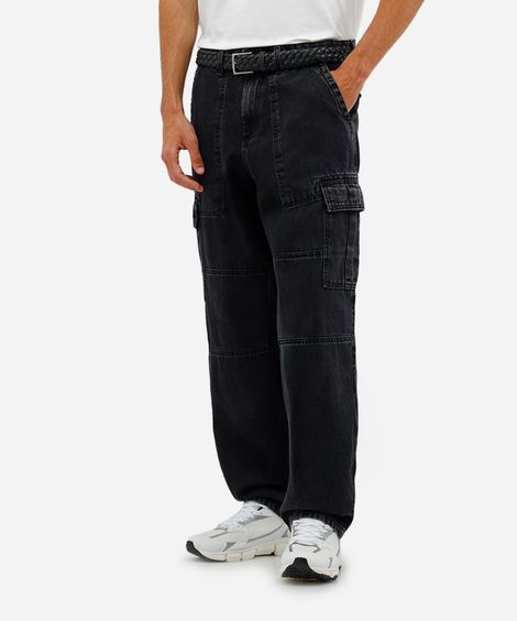 calça  baggy skater masculina jeans preta