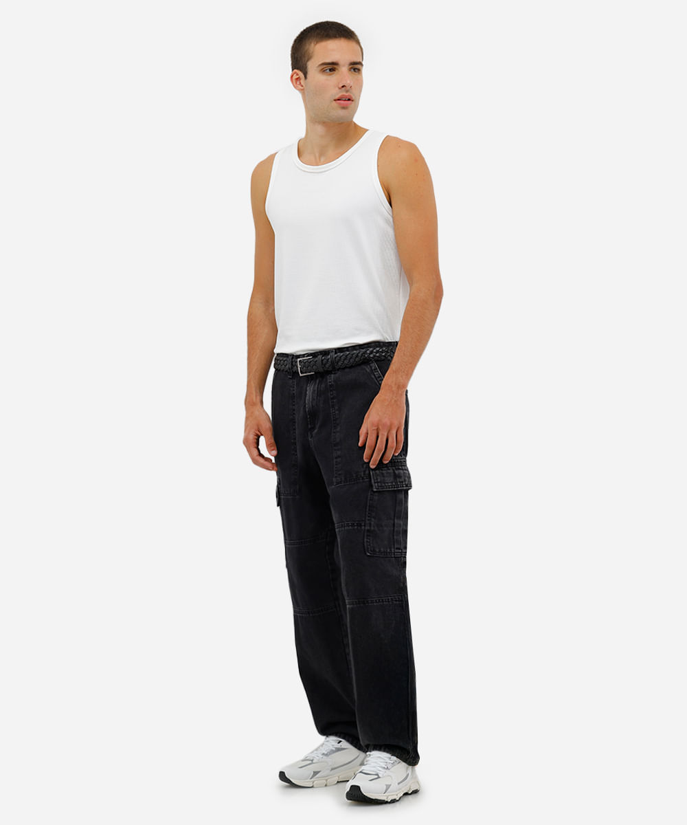 calça  baggy skater masculina jeans preta