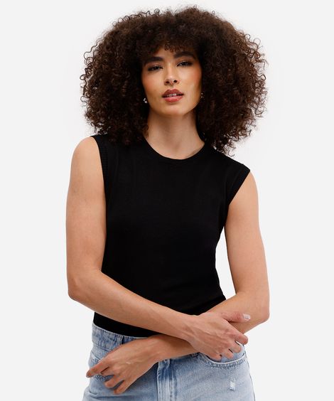 colete básico feminino de tricot  preto
