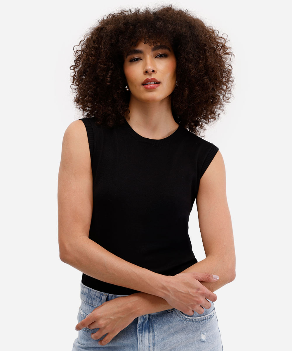 colete básico feminino de tricot  preto