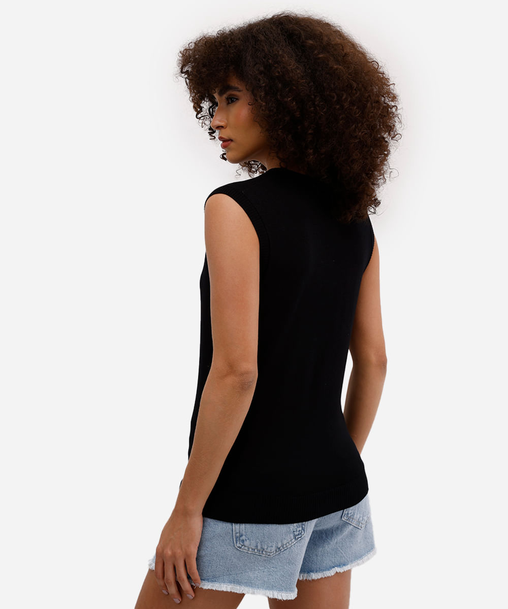 colete básico feminino de tricot  preto