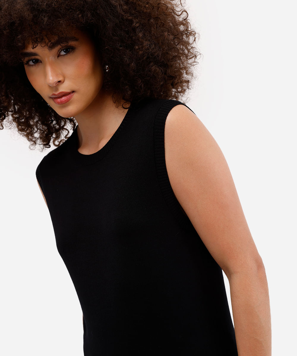 colete básico feminino de tricot  preto