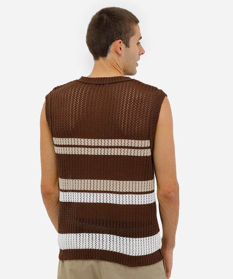 colete masculino de tricot texturizado listrado marrom