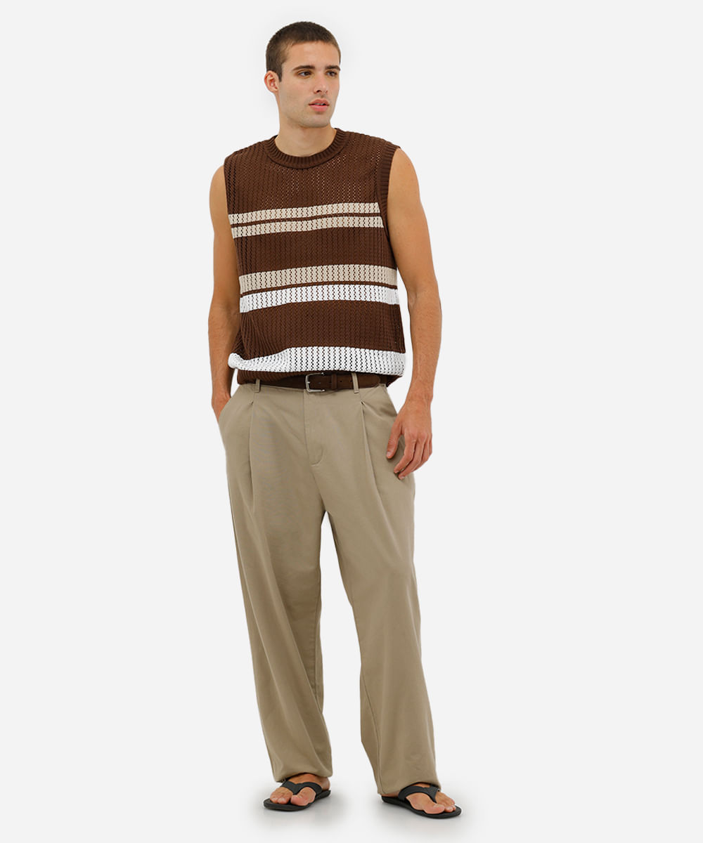 colete masculino de tricot texturizado listrado marrom