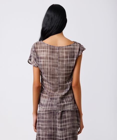 blusa feminina assimétrica com franzido xadrez mindset colorida