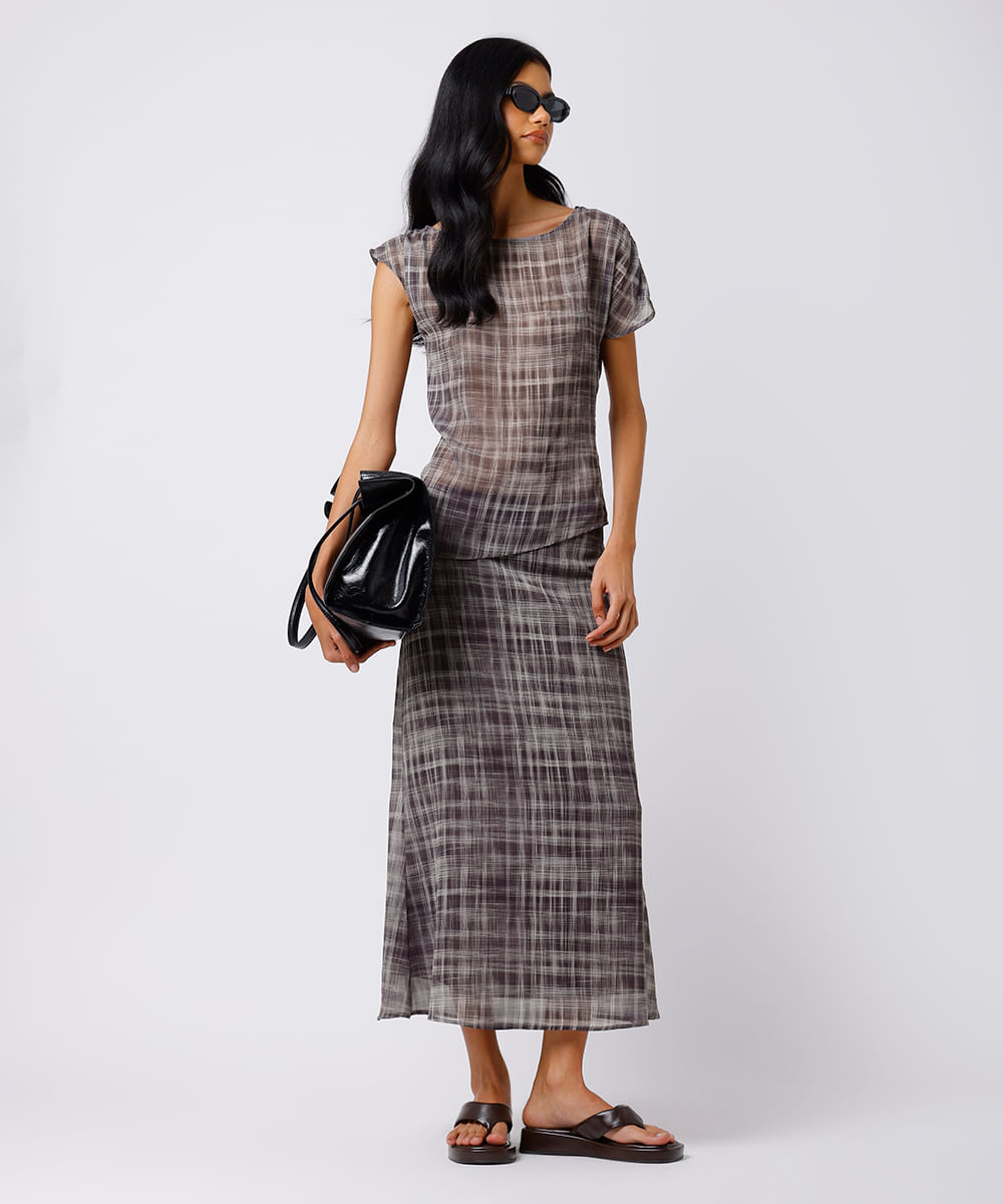 saia midi feminina xadrez mindset colorida