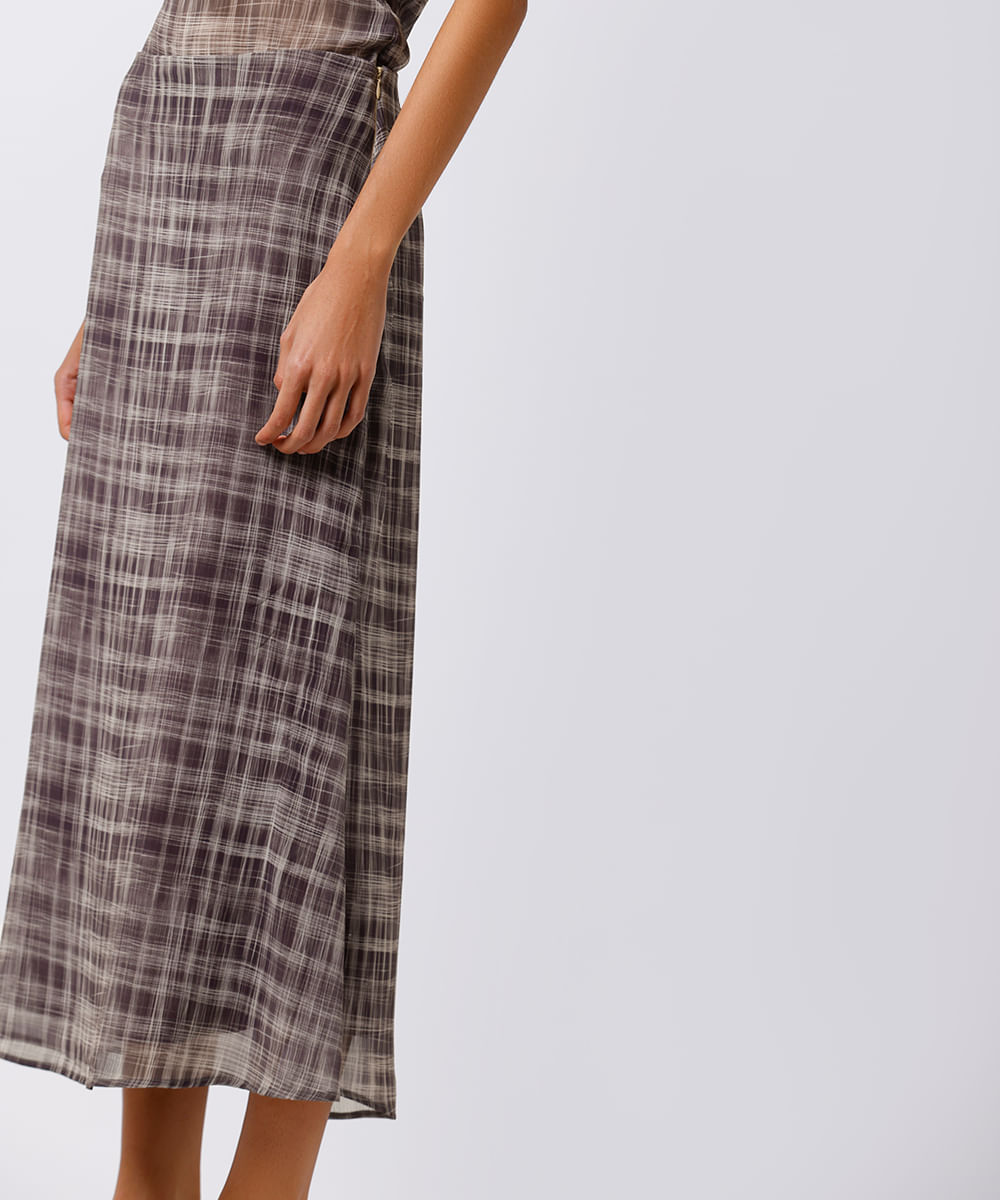 saia midi feminina xadrez mindset colorida