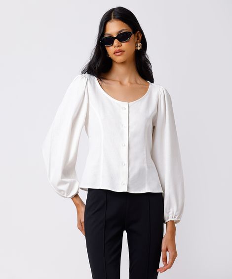blusa feminina com linho manga bufante mindset off white