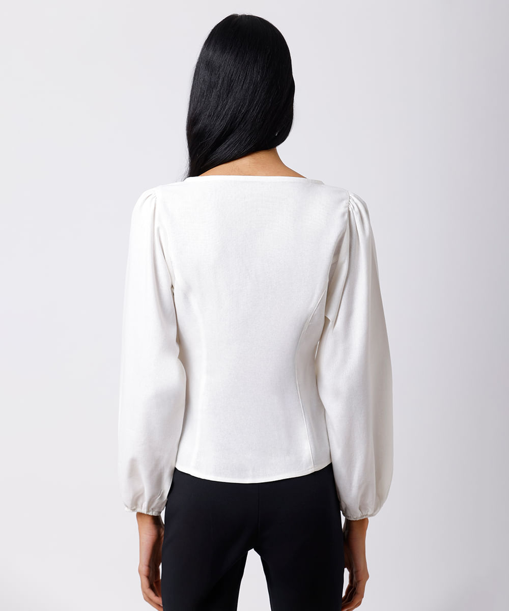 blusa feminina com linho manga bufante mindset off white