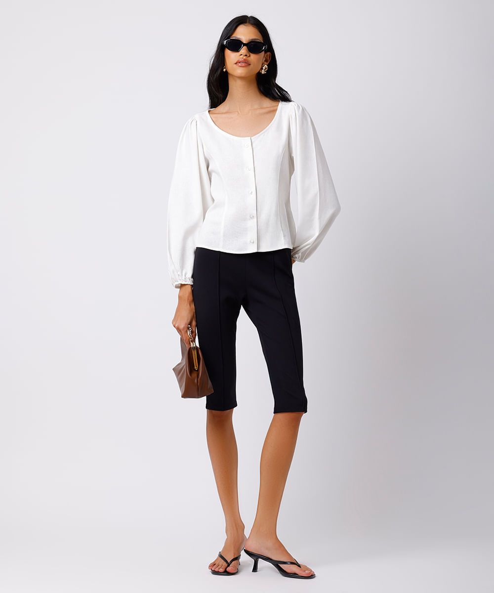 blusa feminina com linho manga bufante mindset off white