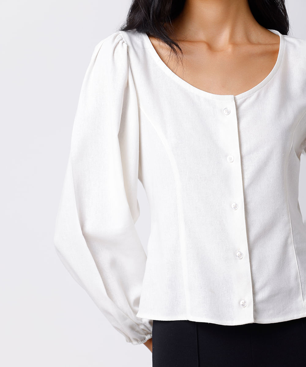 blusa feminina com linho manga bufante mindset off white