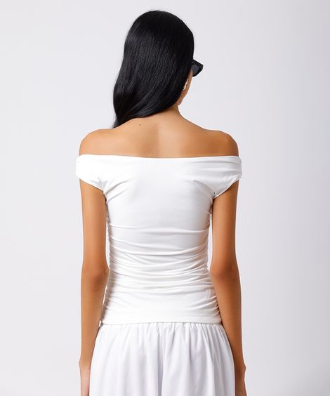 blusa ombro a ombro feminina franzida mindset off white