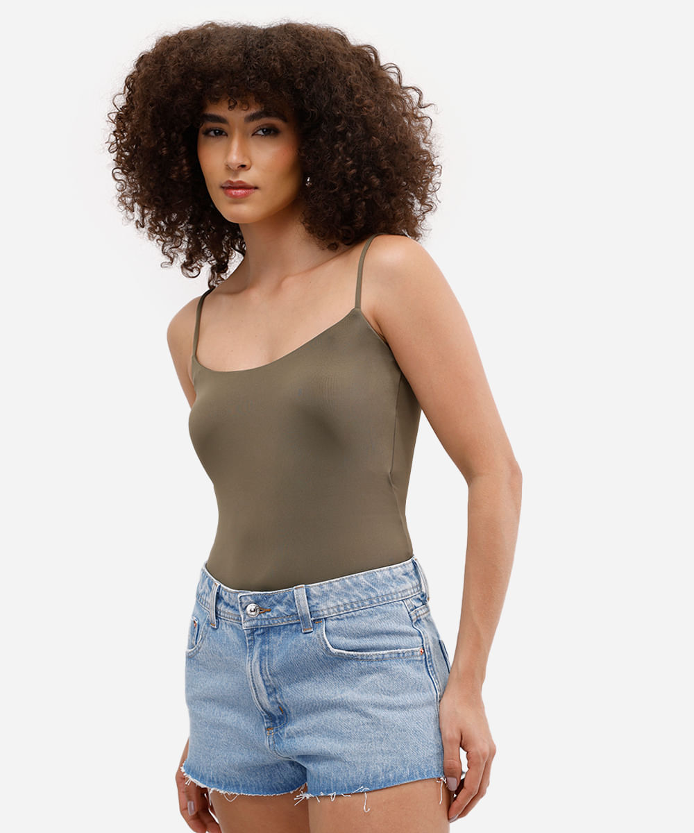 blusa alça fina feminina de poliamida com bojo básica verde
